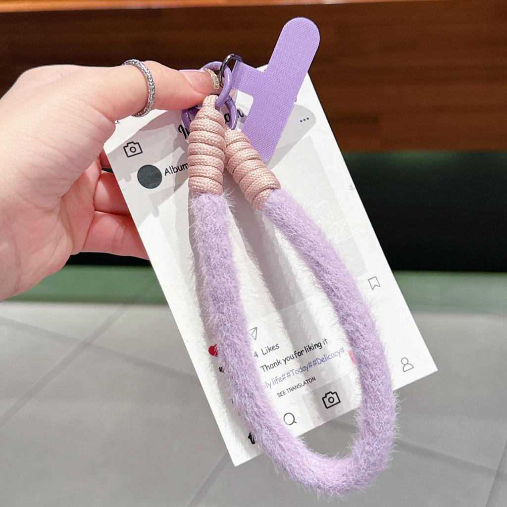 Colorful Plush Mobile Phone Wrist Lanyard with Single Buckle and Anti-Drop Feature