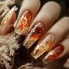 24 Pcs Medium Length Ballet Press On Nails Brown Floral Design Full Cover Detachable Fake Nails Manicure Set