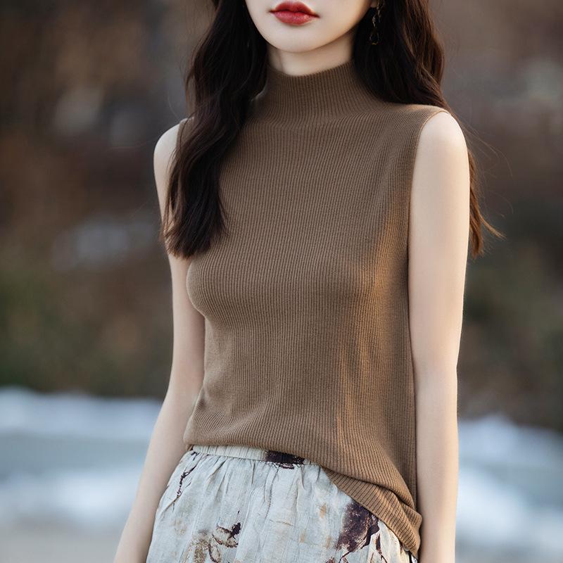 KuaJing Women s 2025 Summer Knitted Camisole Vest - Thin, High Collar, Loose-Fit, Sleeveless Medium