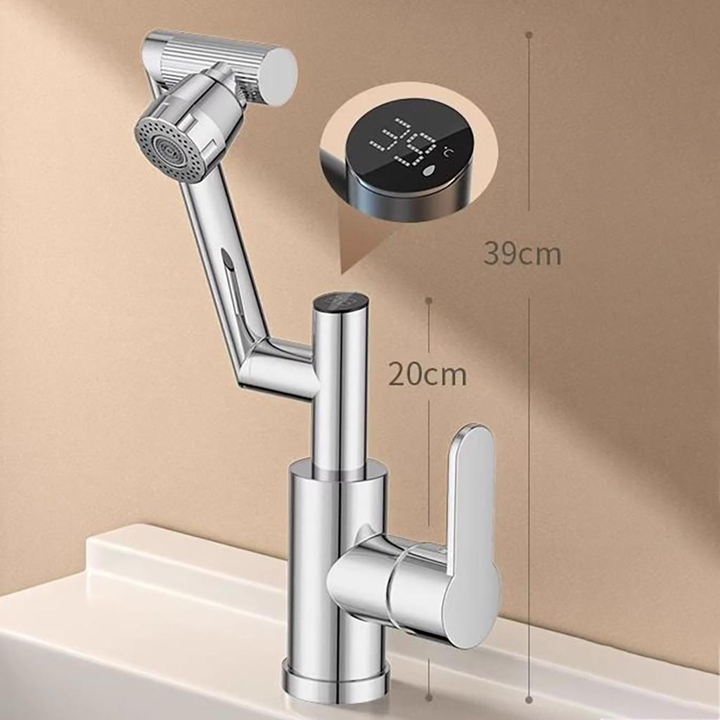 Miscelatore Lavabo LED a Display Digitale Rotazione 360° Multifunzione Getto Aerato Acqua Calda Fredda Rubinetto Lavabo per Bagno