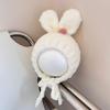 Baby Beanies with Tie Warm Lining Furry Pompoms Rabbit Ears Hat Adjustable Size Plush Hat Lovely Photo Props