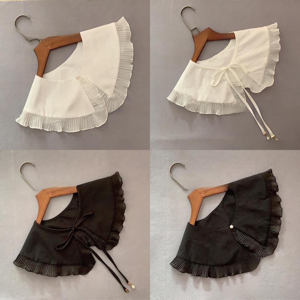 Polyester Silk Womens Ruffled Chiffon Collared Cape For Autumn Winter Fashion Accessories