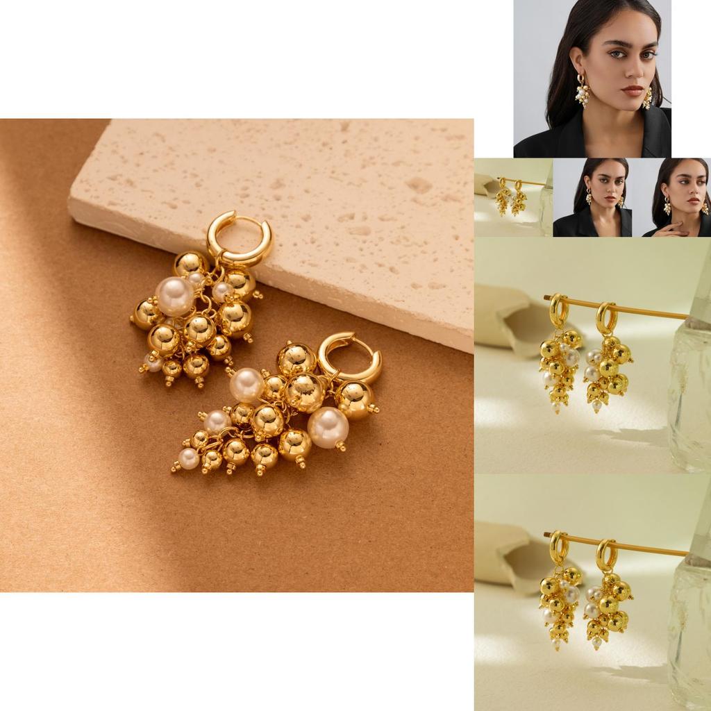 Elegante Geometrische Perlen-Hängeohrringe aus Goldlegierung Trendiges Unregelmäßiges Design