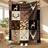Rustic Deer Patchwork, Hunting Enthusiast Gift, Blanket, Plaid Camo Antler Arrows Design, Home Decor Couch Throw, Soft Cozy Multi-Purpose