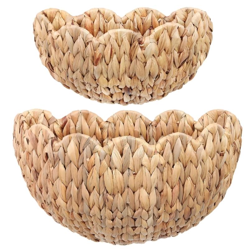 Natural Beige Hanging Basket Set for Small Item Storage, Handmade Wall Basket Pair with Wide Upper Access for Entryway and Bedroom Use