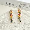Boucles d'oreilles Perroquet Couleur Plaqué Électro Doré Longues Franges Zirconium Micro-Incrusté Boucles d'Oreilles Clous Vintage Médiéval Boucles d'Oreilles Femme