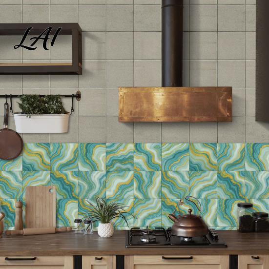 Heat Resistant Kitchen Backsplash Tiles 12PCS Imitation Marble Pattern Wall Stickers Self-Adhesive Waterproof EVA Scratch Decor for Home Tiles,