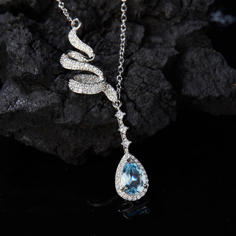 

S925 Sterling Silver Natural Topaz Garnet Citrine Amethyst Treasure Necklace Female Clavicle Chain Accessories