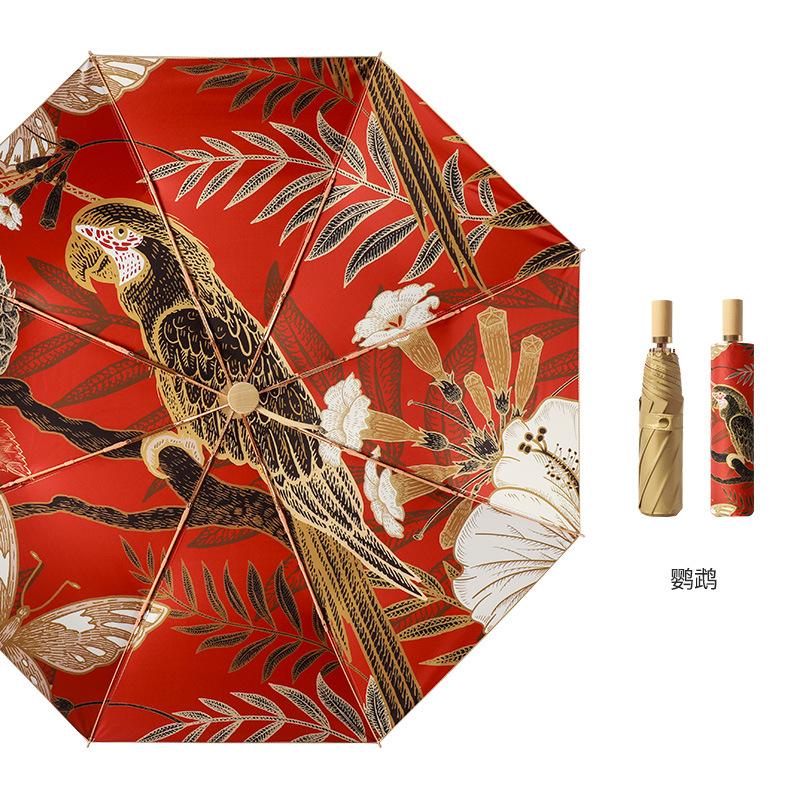 Three-fold parasol new gold glue digital brush sunscreen sun umbrella gold aluminum alloy skeleton pattern