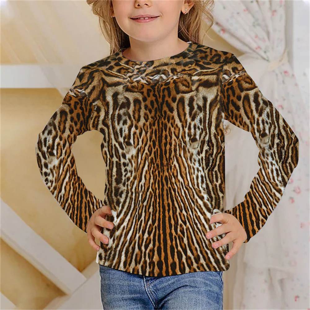 Kinder Langarm T-Shirt Tier Tigerfell Leopardenmuster 3D-Druck Mädchen Top
