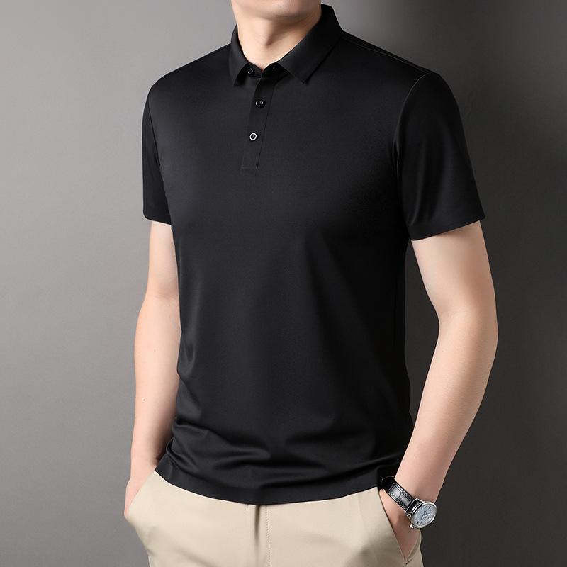 

Летняя новая стильная бесшовная мужская футболка без шелка с короткими рукавами и лацканами, Молодежная футболка из ледяного шелка с половиной рукавов, рубашка-поло для мужчин 4XL