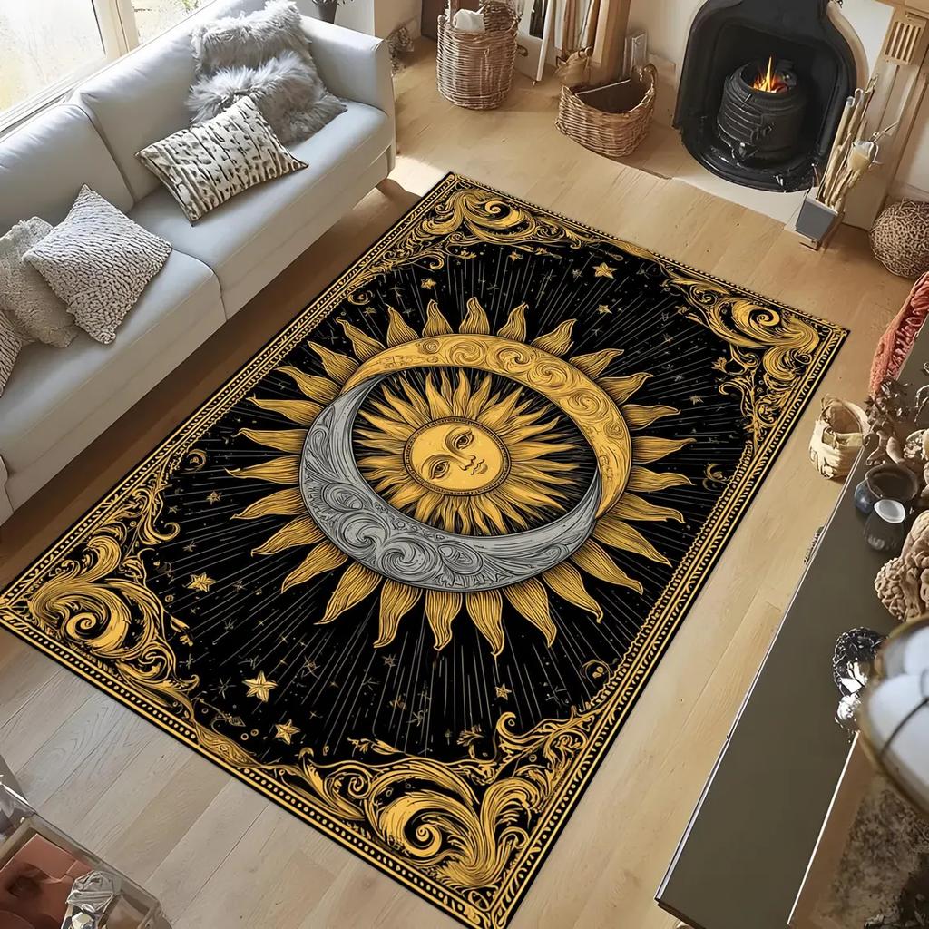 Celestial Sun and Moon Area Rugs Anti-Slip Rug Machine Washable Carpets for Home Living Room Bedroom Bathroom Decor Floor Mat