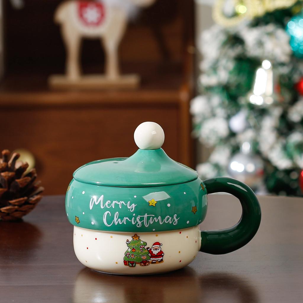 Creative cartoon ceramic Christmas cup souvenir high value large capacity mug Christmas gift set
