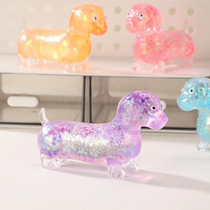 Cute Dachshund Squishy,Sparkly Squishy Sausage Dog, Ultra-Soft Mini Stress-Relieving Rainbow Touch Weiner Dog