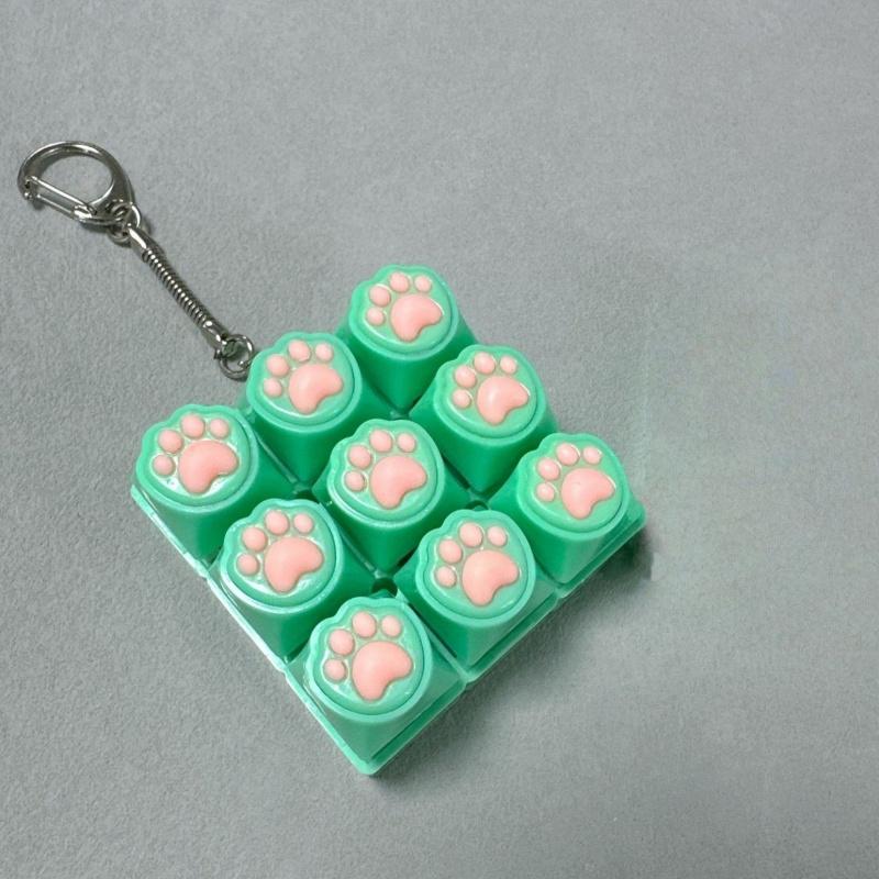 Cute Cat Claw Keychain 9 Keys Keyboard Decompression Toys Diy Keyboard Keyring Toys For Adult Stress Relief Gifts