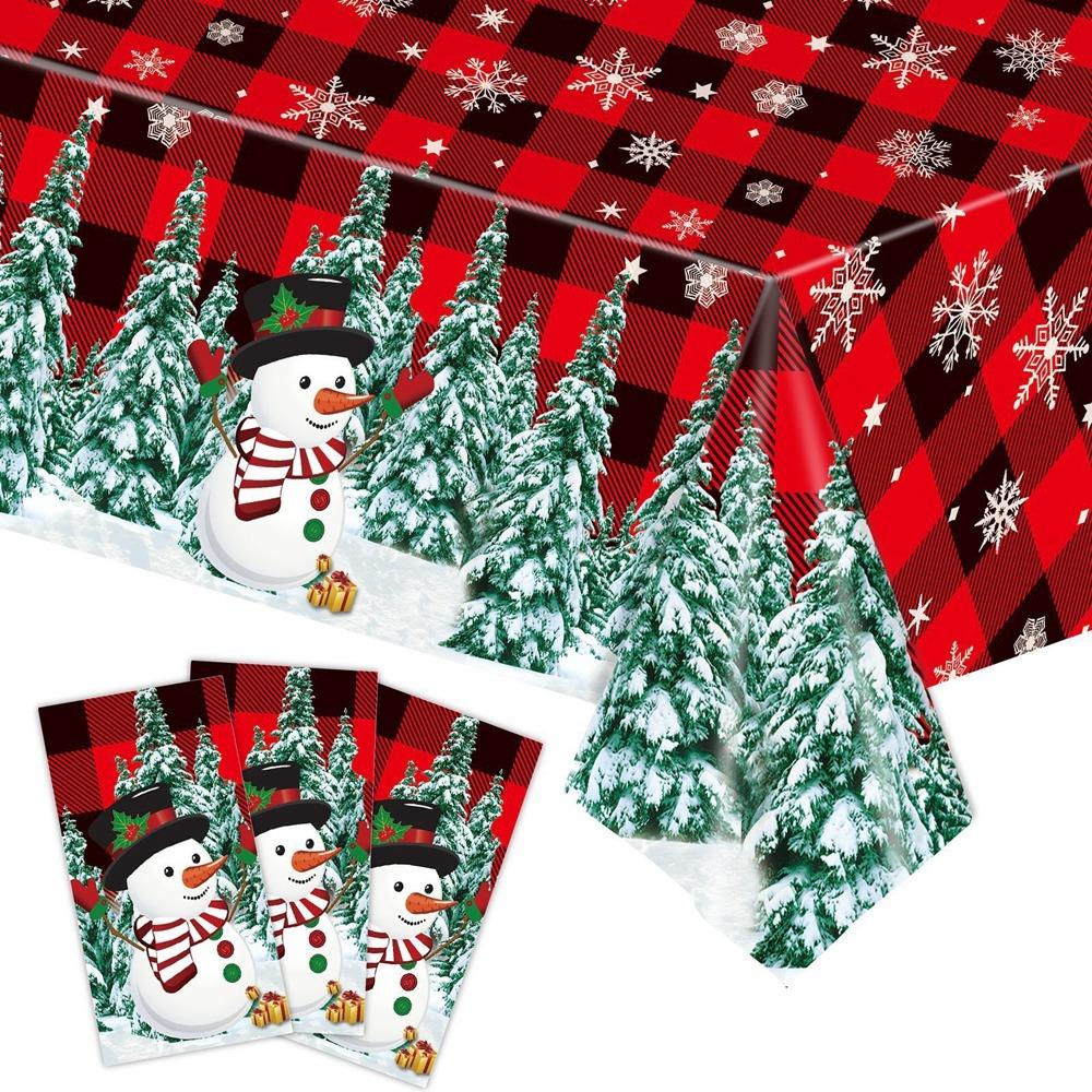 Plastic Christmas Tablecloth Bronzing Snowman Snowflake Disposable Tablecloths Disposable Table Decoration Table Cover Christmas