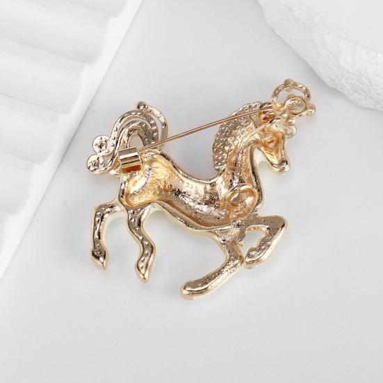 Broche Cheval Mignon en Émail Strass Épinglette Cheval en Alliage Broche Animal Accessoire de Tenue pour Manteaux Écharpes Sacs