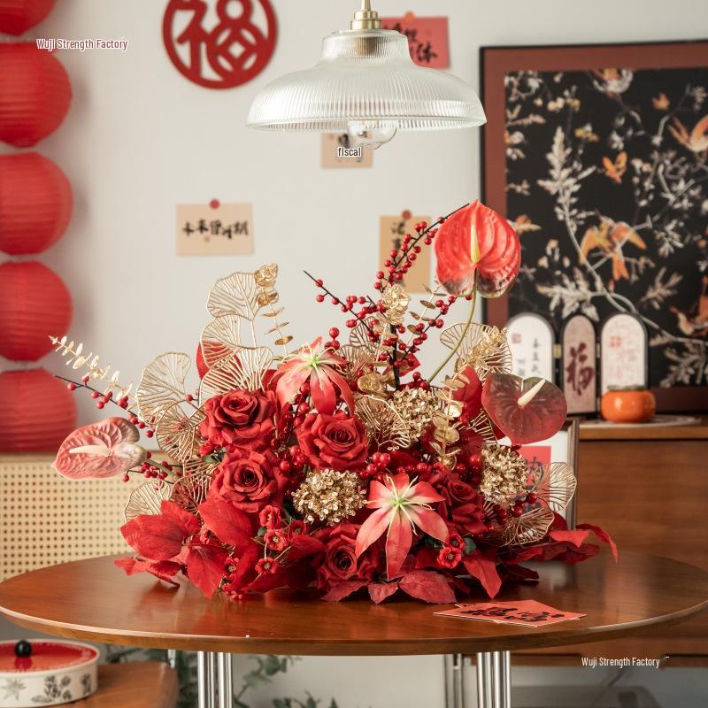 Red Wedding Banquet and Living Room Artificial Flower Decoration