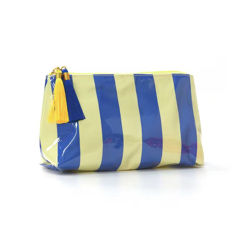 PVC Striped Makeup Bag with Tassel Zipper Waterproof,Large-Capacity,Portable Cosmetic Organizer &Toiletry Bag for Outdoor Travel