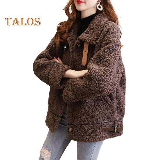 

Зимнее женское пальто однобортное с отложным воротником, длинными рукавами, свободными толстыми плюшевыми карманами, поясом, декором, ветрозащитная теплая куртка 3XL кофейный
