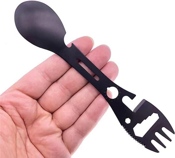 

New 10-in-1 Multifunctional Outdoor Camping Survival Fork and Spoon Kitchen Multifunctional Wrench Bottle Opener Spoon чёрный
