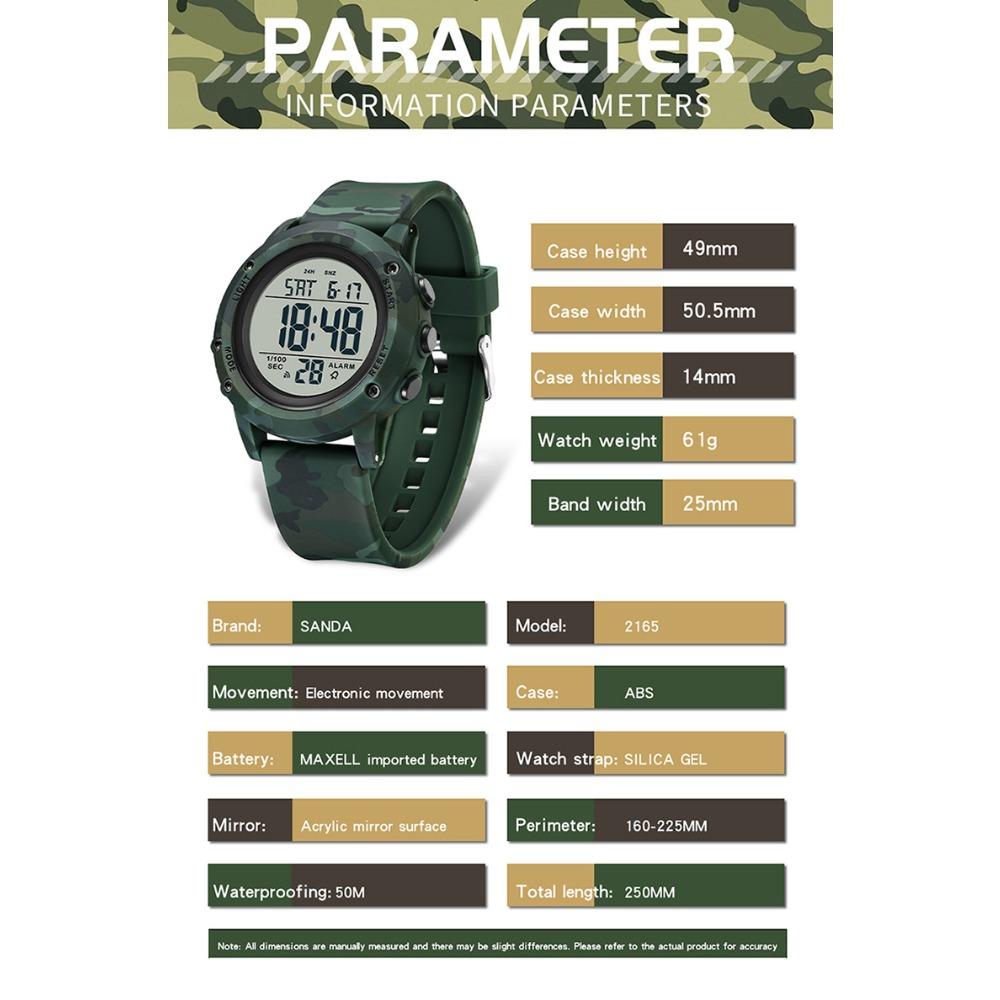SANDA Camouflage Electronic Watch Outdoor Sports Luminous Student Military Watch Multifunction Digital Electronic Watch