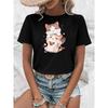 Y2k Round Neck Short Sleeve Women T-Shirt Cartoon Cute Cat Print T-Shirt Spring Summer