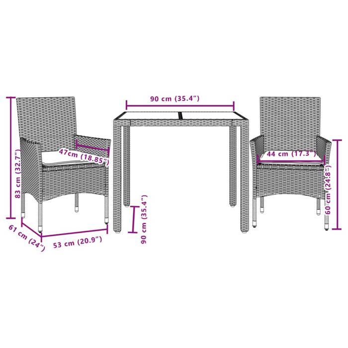 VidaXL Garden Dining Set and Cushions 3 Pcs Black Rattan Acacia, Outdoor Dining Set, Furniture of 3278663