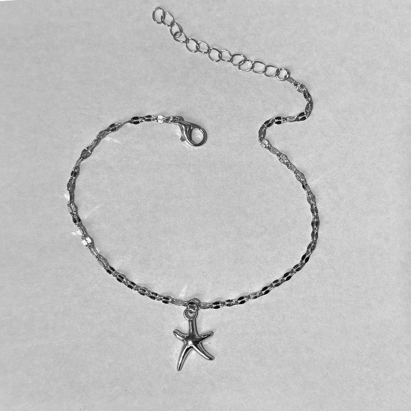 

Браслет на щиколотку с подвеской Gold Star Charm Ankle — легкий и регулируемый модный аксессуар для лета и пляжа серебряный