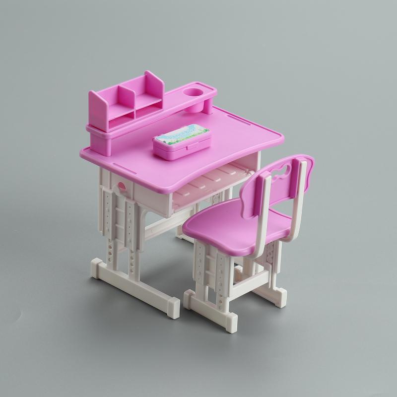 1Set 1/12 Mini Desk Chair Model Set Dollhouse School Supplies Simulation Dollhouse Decoration Micro Scene Construction Props