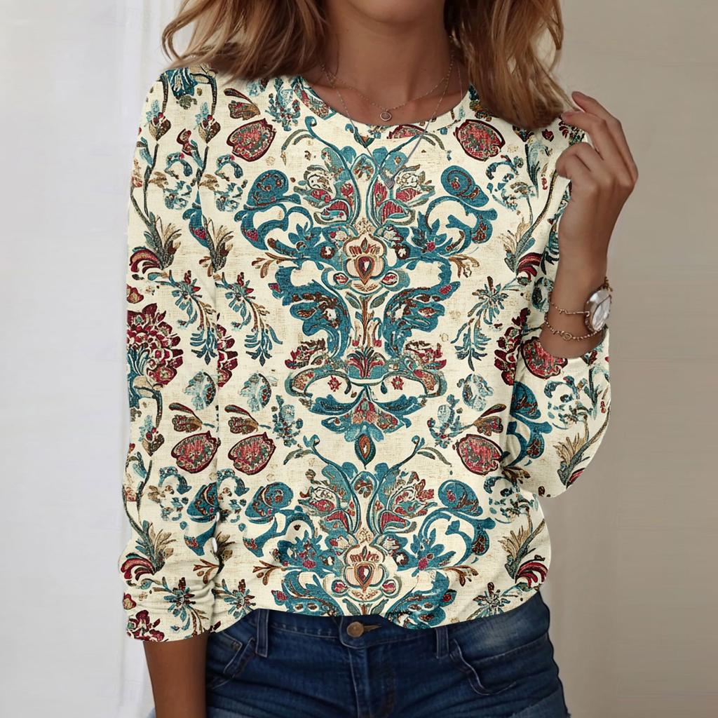 Long Sleeve Shirts For Women Cute Print Graphic Tees Blouses Casual Plus Size Basic Tops Pullover