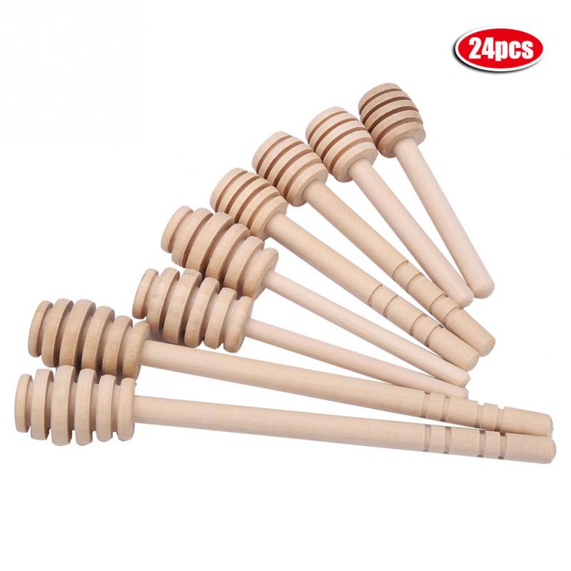 24pcs Wooden Honey Stick Honey Dipper Party Supply Wood Honey Spoon Stick For Honey Jar Long Handle Mixing Stick Cuchara Miel 8cm