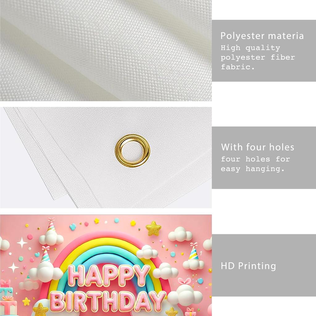 Nuxovilar Happy Birthday Banner - Large 71x43 Inch Pastel Rainbow Clouds Party Backdrop for Kids, Yard Sign, Birthday Decorations
