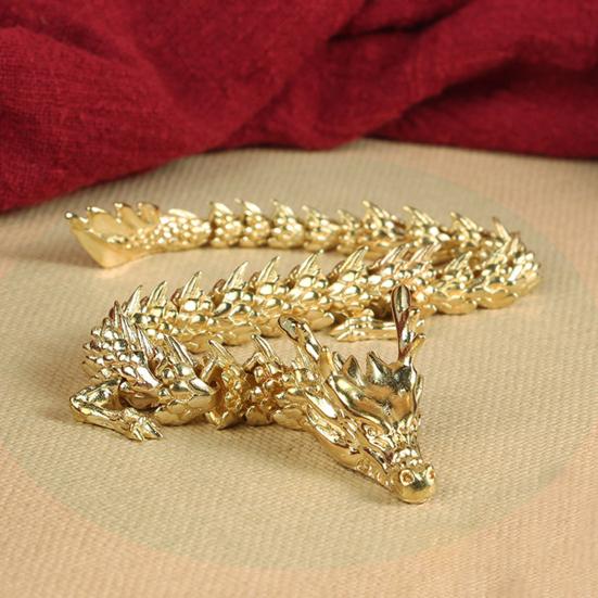 3D Printed Chinese Dragon Figurine Movable Joints Golden Loong Figure Articulated Dragon