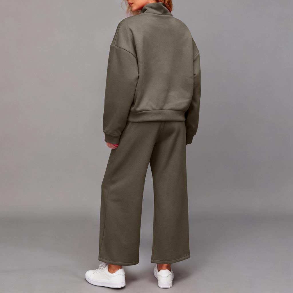 Damen Casual Pullover Hoodie mit halber Knopfleiste und locker sitzende Casual Sweatpants Set