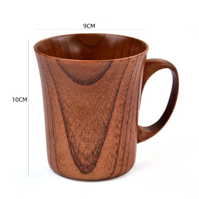 Handmade Wooden Cup Coffee Beer Tea Mugs Big Belly Cup with Handle Retro Teacup Kitchen Bar Cafe Home Office Decoration Supplies