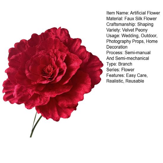 Large Artificial Peony Realistic Giant Fake Silk Flower Head with Stem Home Office Wedding Party Floral Arrangement Decoration