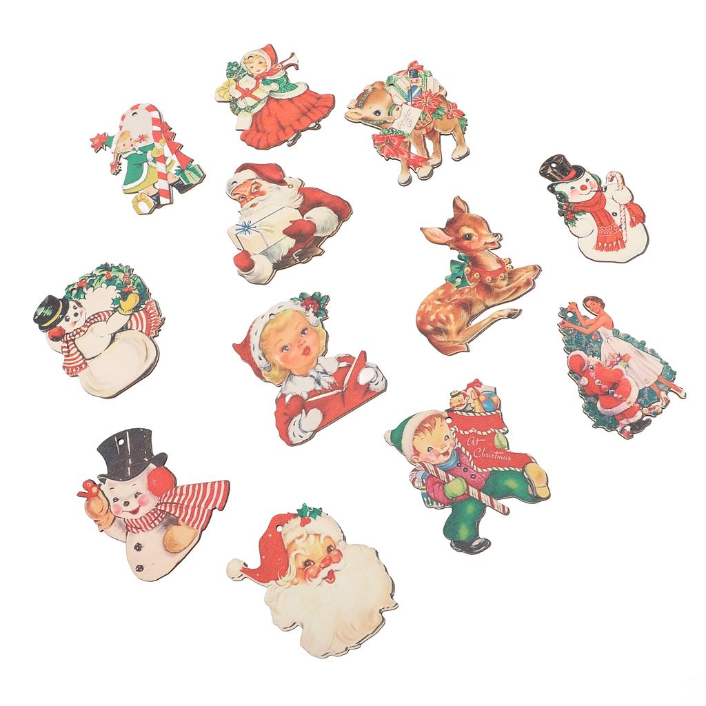36pcs Xmas Hanging Decorations with Ropes Wooden Exquisite Snowman Elk Hanging Ornaments for Xmas