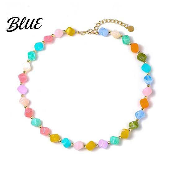Short Collarbone Necklace Colorful Chunky Beaded for Women Resin Beads