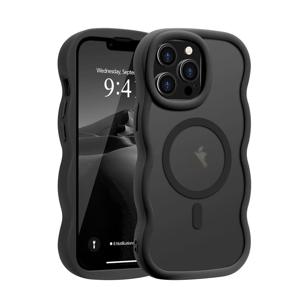 Luxury Wavy Frame Translucent Magnetic Wireless Charge Shockproof Case For 16E 16 15 14 13 12 Pro Max Plus Cover