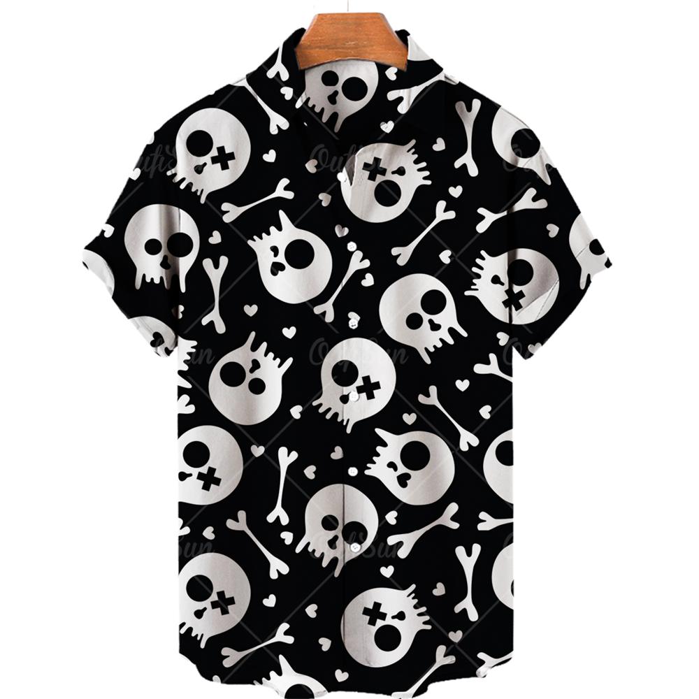 

Fashion Men s Short Sleeve 3d Skull Print Hawaiian Shirts Summer Casual Tops Beach Shirts Outdoor Men s and Women s Shirt S