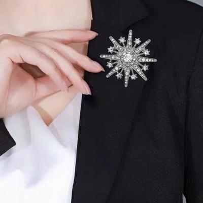 Retro Achtzackiger Stern Brosche Funkelndes Faux-Diamantenbesetztes Schmuckstück Gold