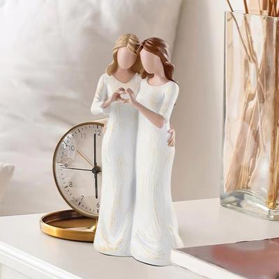 Resin Craft Mother And Daughter Statue Hand-Painte Family Sculpture  Bedroom