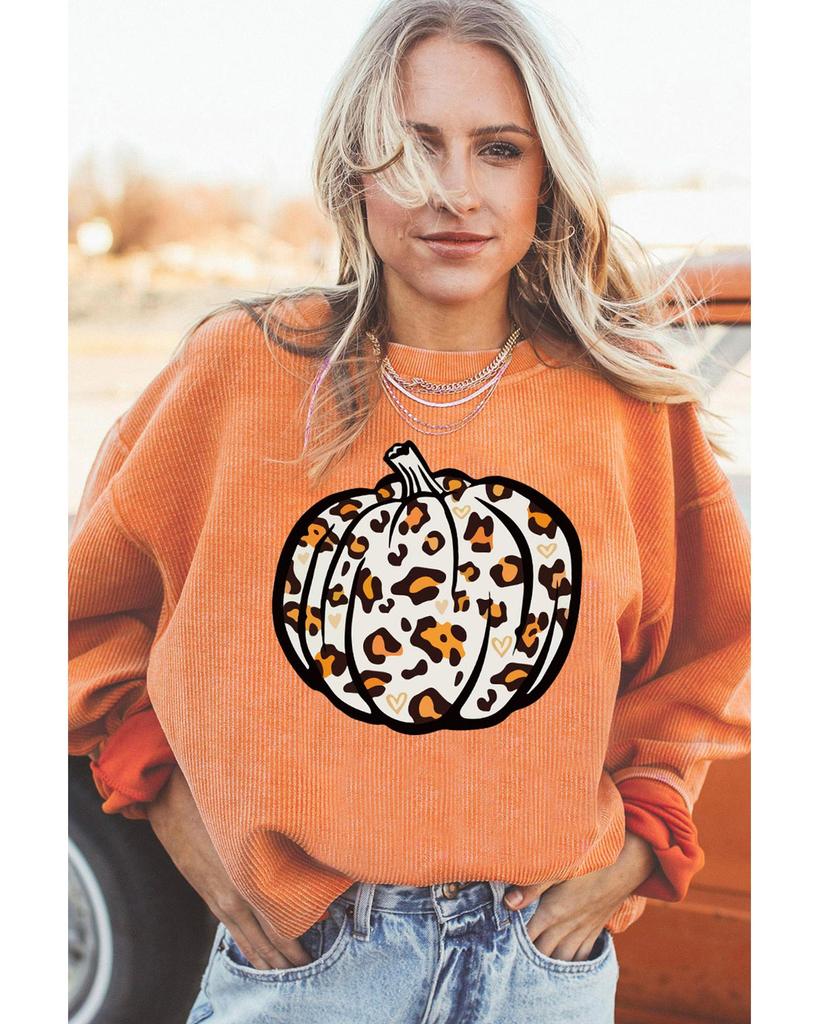 Azura Exchange Leopard Graphic Corded Sweatshirt