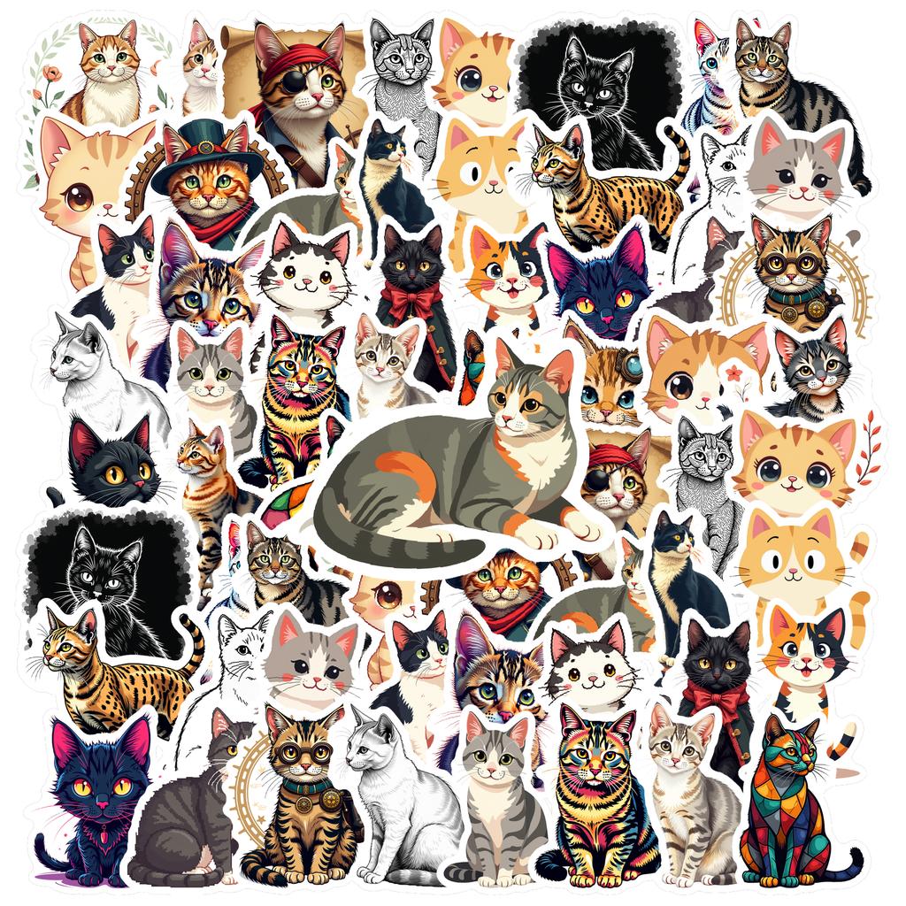 35-70pcs Lifelike Cat Stickers Cute Meow Style Graffiti Waterproof Decoration Diy Luggage Computer Phone Skateboard Sticker