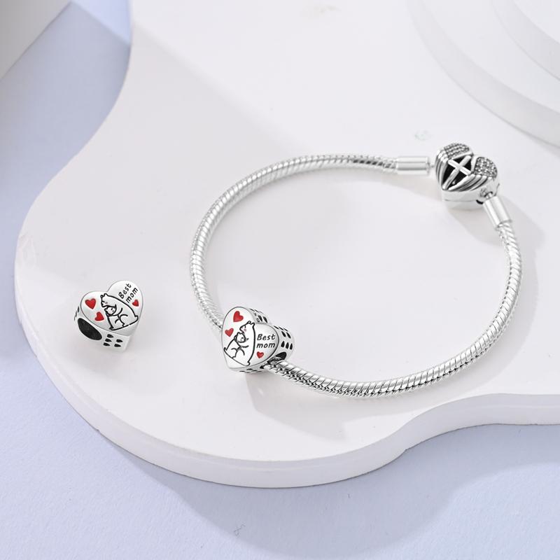 Charms Plata Polar Bear Parent-Child Heart Pendants Fit Original Bracelets Charms For Women Jewelry Diy Making Gifts