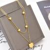 MEY Stainless Steel Gold Color New Heart Pandents Necklaces For Women Double Layer Choker Fashion Gift Jewelry