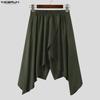 INCERUN Men Elastic Waist Irregular Layers Casual Loose Half Cuffed Pants