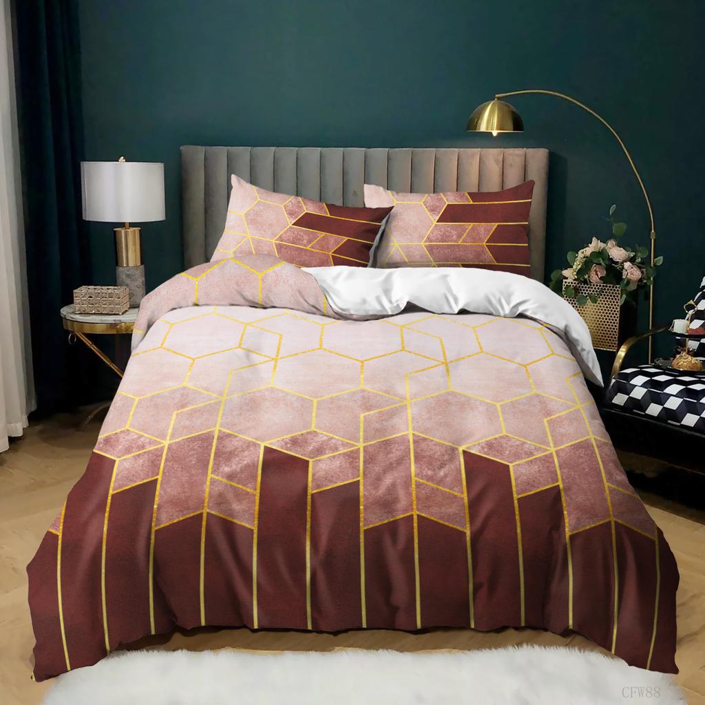 Geometric Shape Simple Wind 3D Quilt Cover Three-Piece Bedding