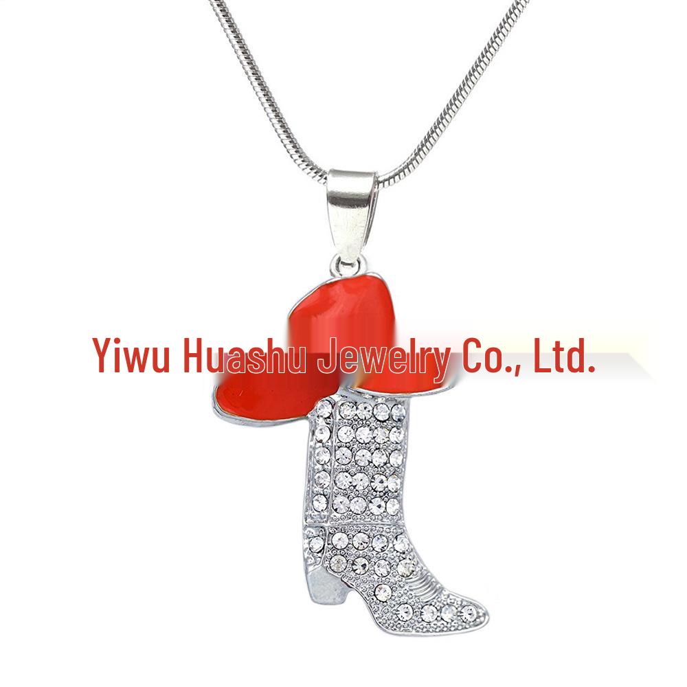

Creative Women s Rhinestone Boot Pendant Necklace - Ideal Christmas Gift ярко-красный